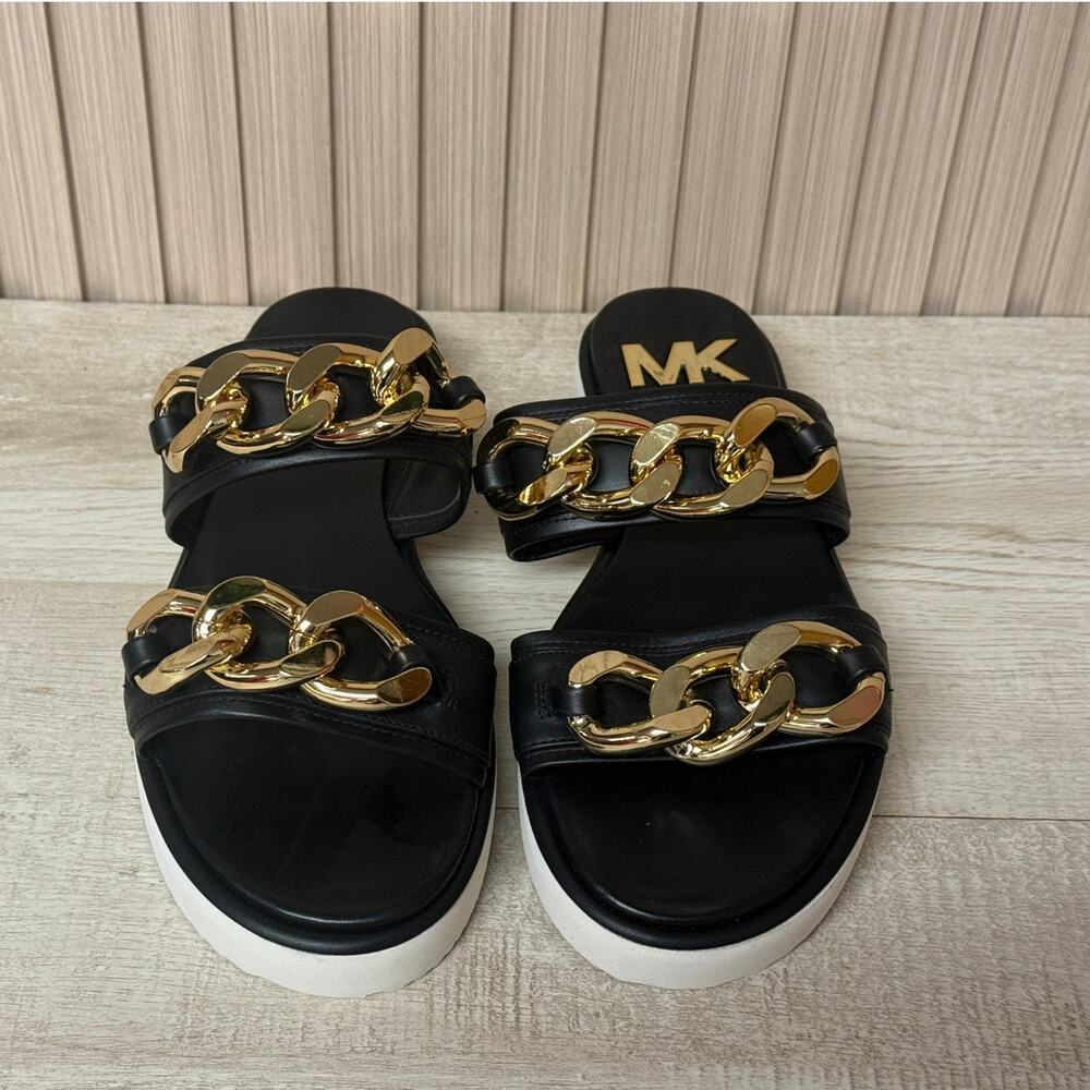 Michael Kors Scarlett Chain-Link Leather Slide Sandal Size 8.5M Women's Shoes - Picture 6 of 10